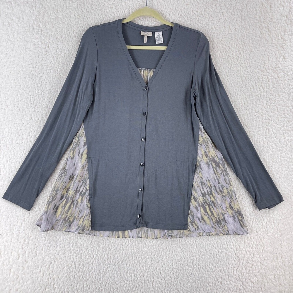 LOGO‎ Lori Goldstein Gray Button-Up Shirt Womens Long Sleeve Chiffon Size Small